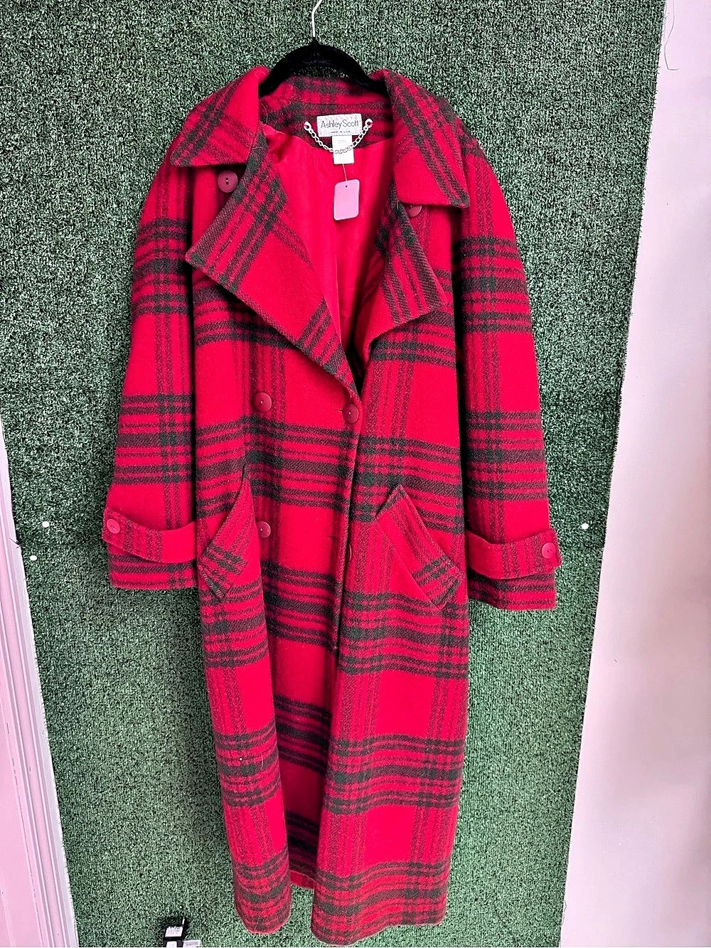 Vintage Ashley Scott Red & Black Plaid Wrap Coat